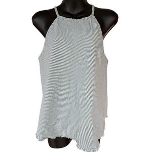 Girl Krazy women’s white and blue straips halter top 100 % cotton sz  M preloved